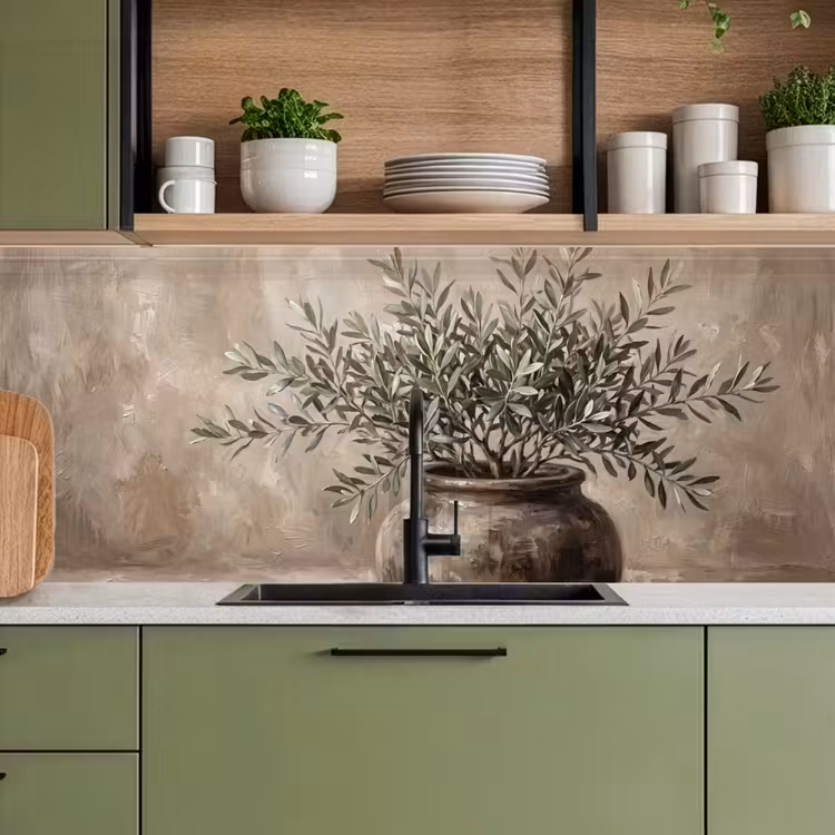 Keuken achterwand - Olijfplant - Aardenpot - Abstract - Beige — 5