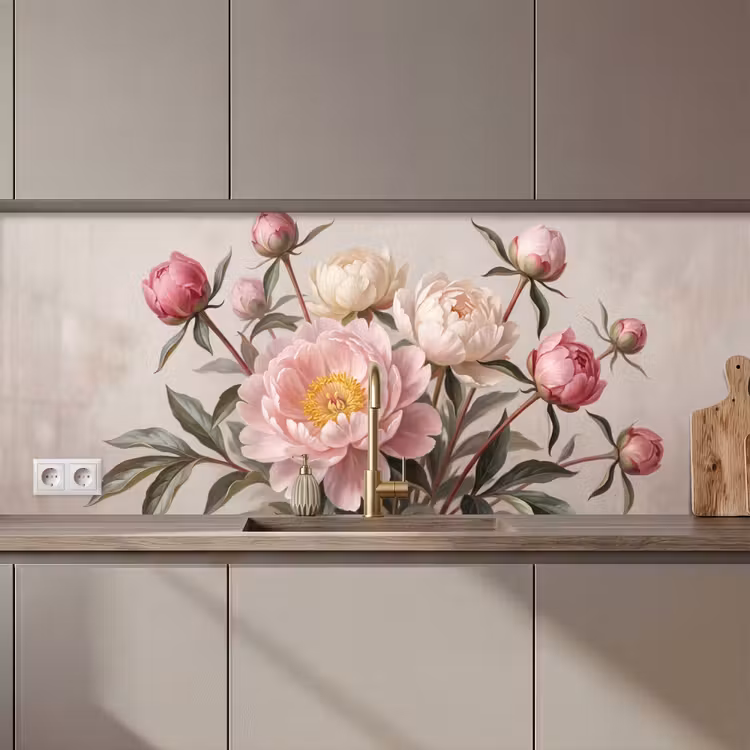 Keuken achterwand - Pioenrozen - Boeket - Roze — 1