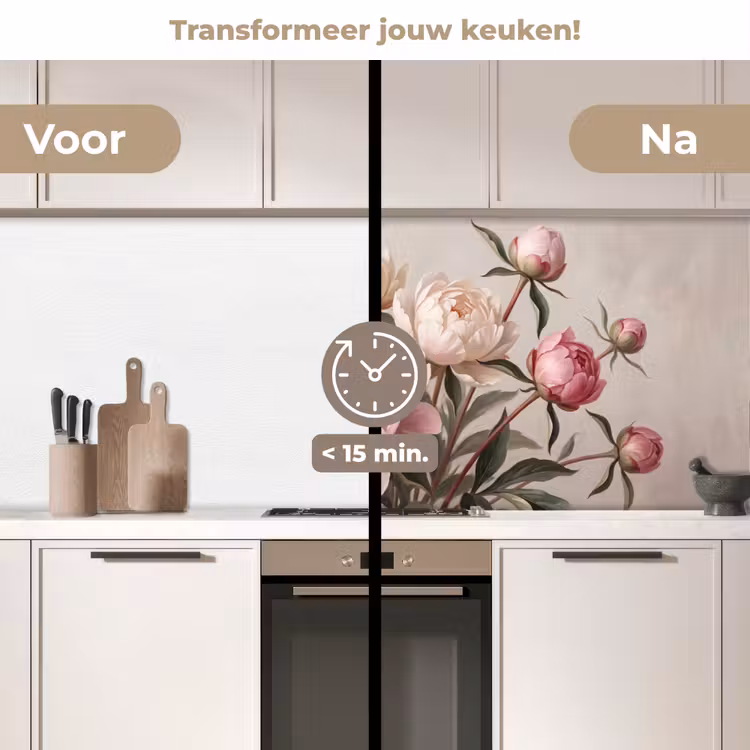 Keuken achterwand - Pioenrozen - Boeket - Roze — 2