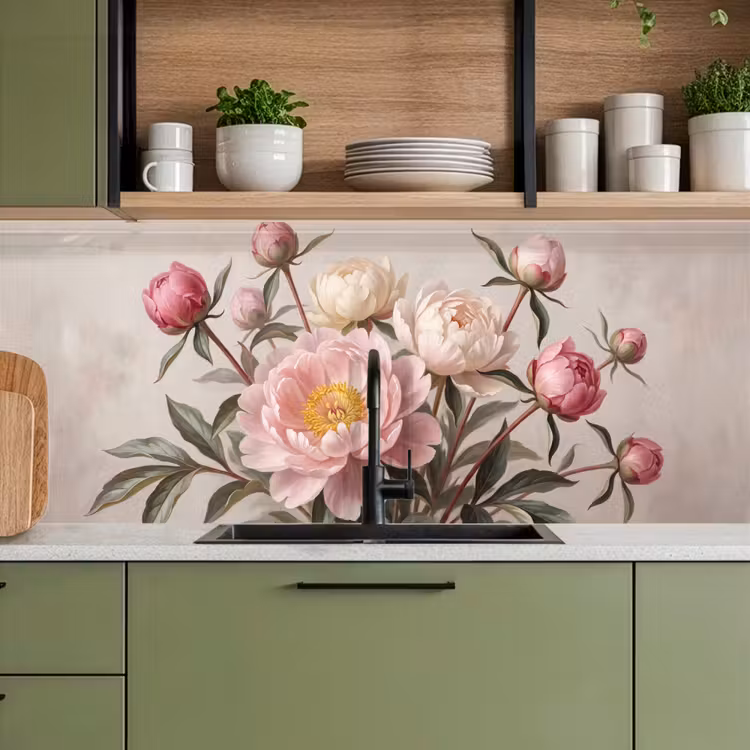 Keuken achterwand - Pioenrozen - Boeket - Roze — 5
