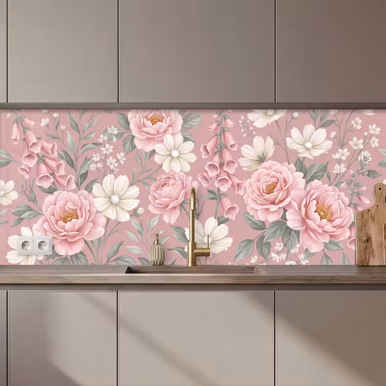 Keuken achterwand - Pioenrozen - Vingerhoedskruid - Pink — 1