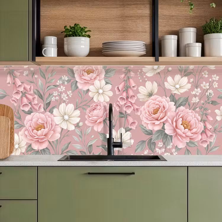 Keuken achterwand - Pioenrozen - Vingerhoedskruid - Pink — 5