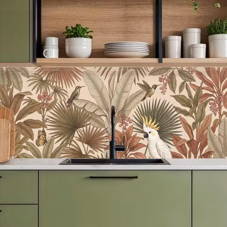 Keuken achterwand - Tropisch - Vogels - Beige — 5