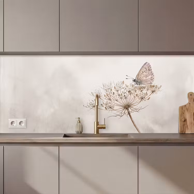 Keuken achterwand - Vlinder - Bloem -Natuur - Beige — 1