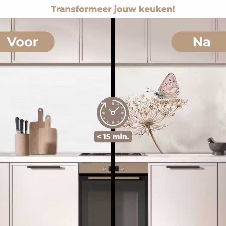 Keuken achterwand - Vlinder - Bloem -Natuur - Beige — 2