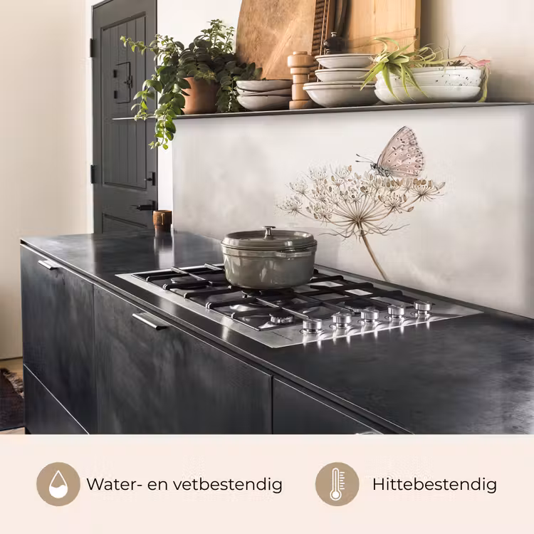 Keuken achterwand - Vlinder - Bloem -Natuur - Beige — 3