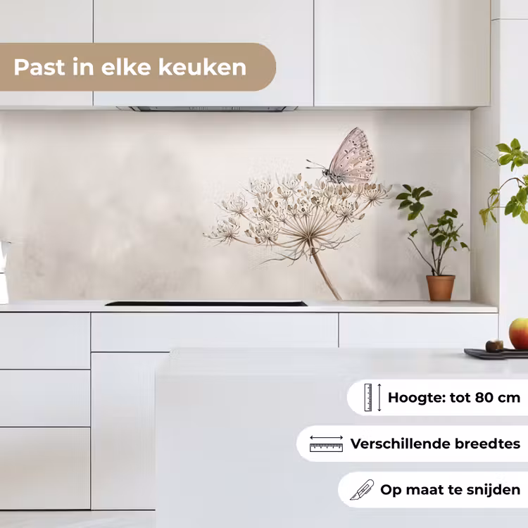 Keuken achterwand - Vlinder - Bloem -Natuur - Beige — 4