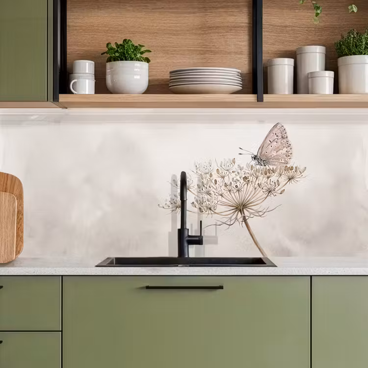 Keuken achterwand - Vlinder - Bloem -Natuur - Beige — 5