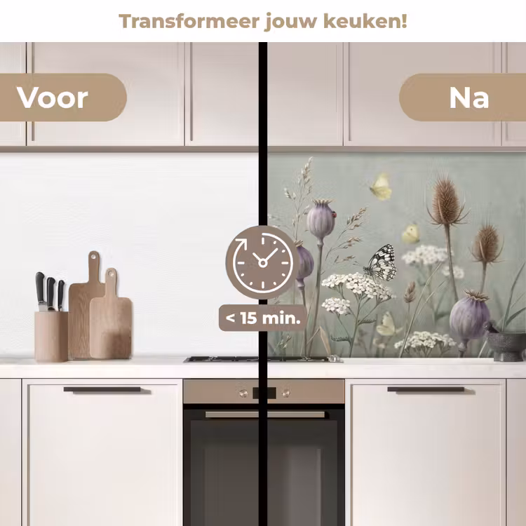Keuken achterwand - Vlinders - Wildbloemen - Illustratie - Kleurrijk — 2
