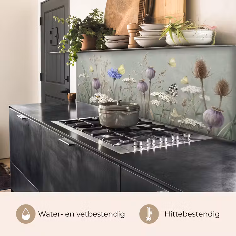 Keuken achterwand - Vlinders - Wildbloemen - Illustratie - Kleurrijk — 3
