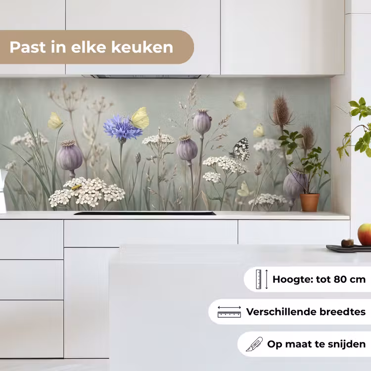Keuken achterwand - Vlinders - Wildbloemen - Illustratie - Kleurrijk — 4