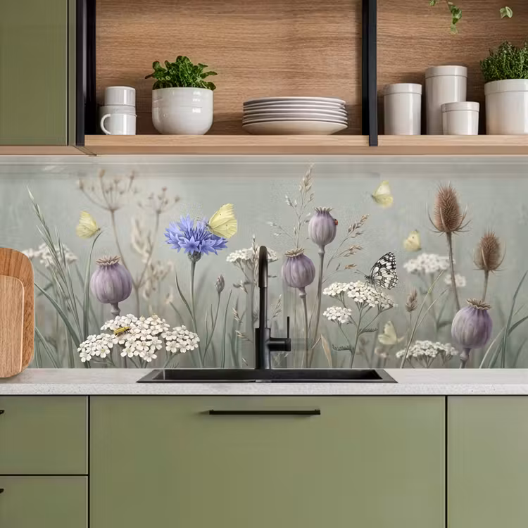 Keuken achterwand - Vlinders - Wildbloemen - Illustratie - Kleurrijk — 5