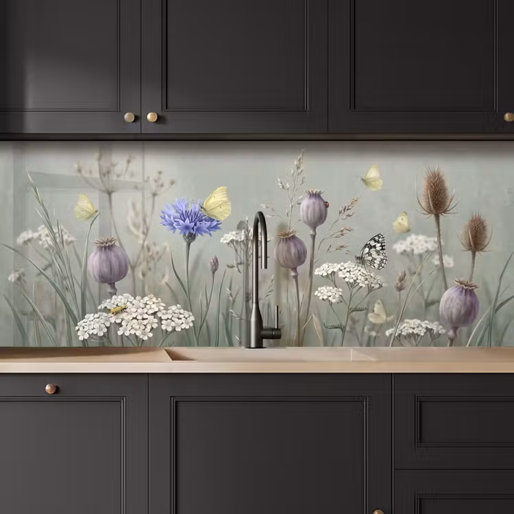 Keuken achterwand - Vlinders - Wildbloemen - Illustratie - Kleurrijk — 6
