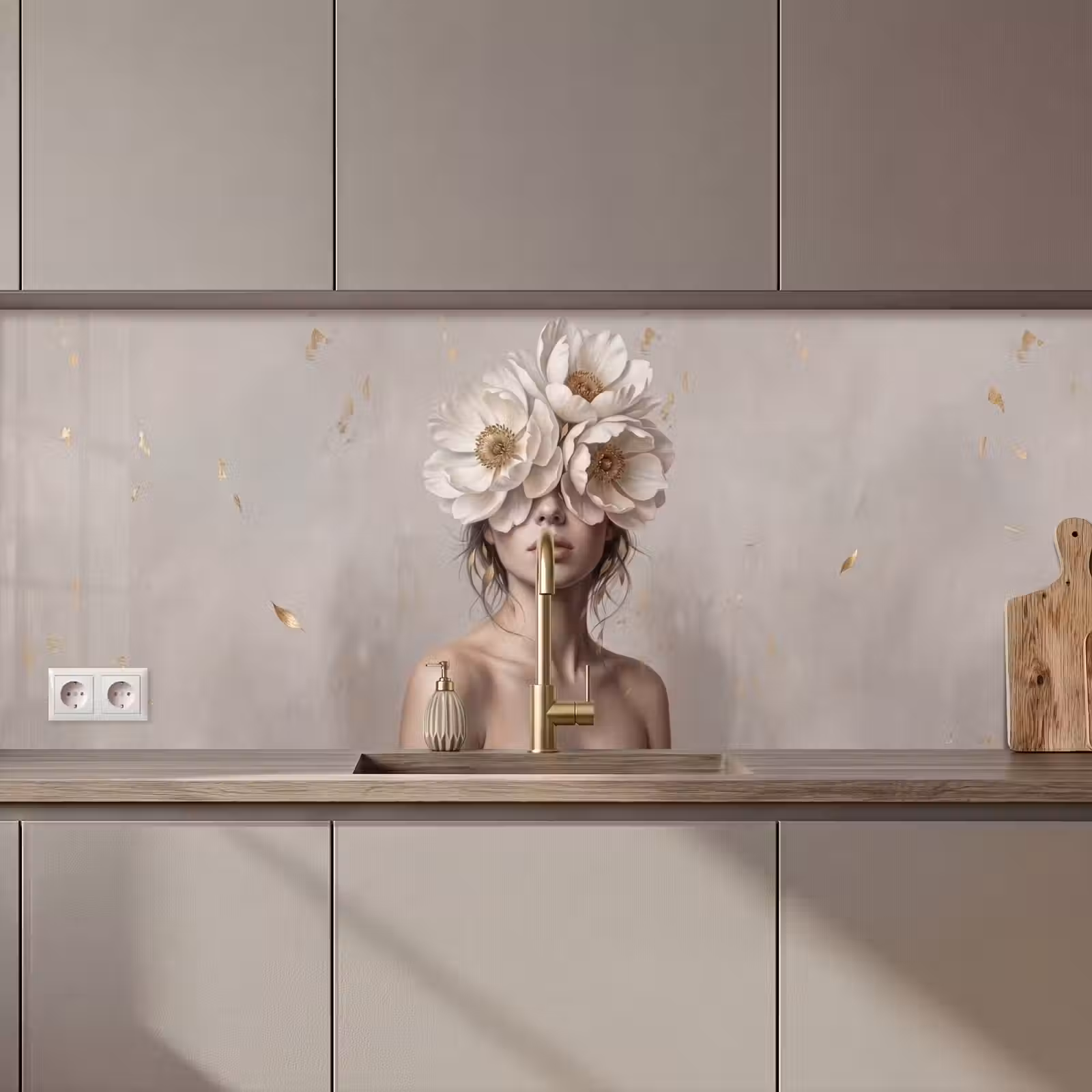 Keuken achterwand - Vrouw - Pioenroos - Wit — 1