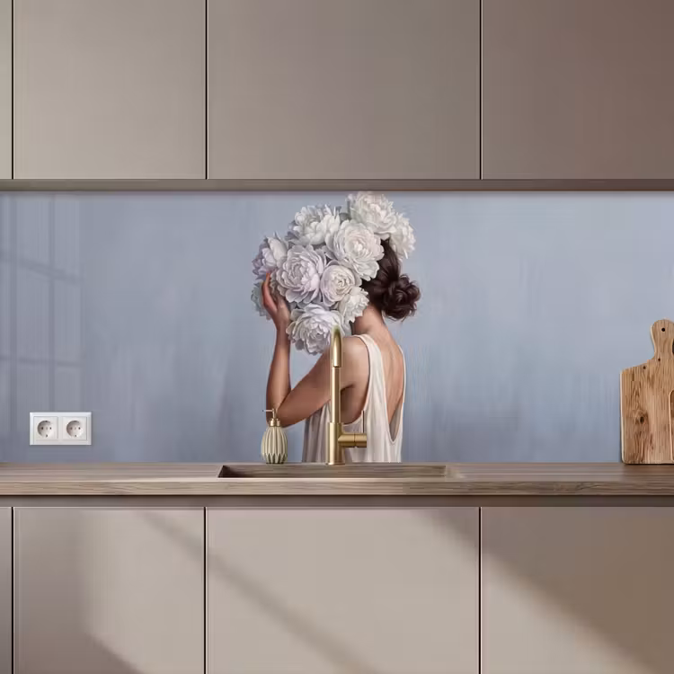 Keuken achterwand - Bloemen - Vrouw - Wit — 1