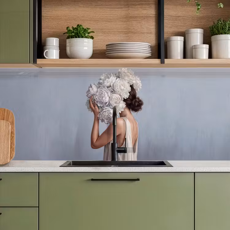 Keuken achterwand - Bloemen - Vrouw - Wit — 5