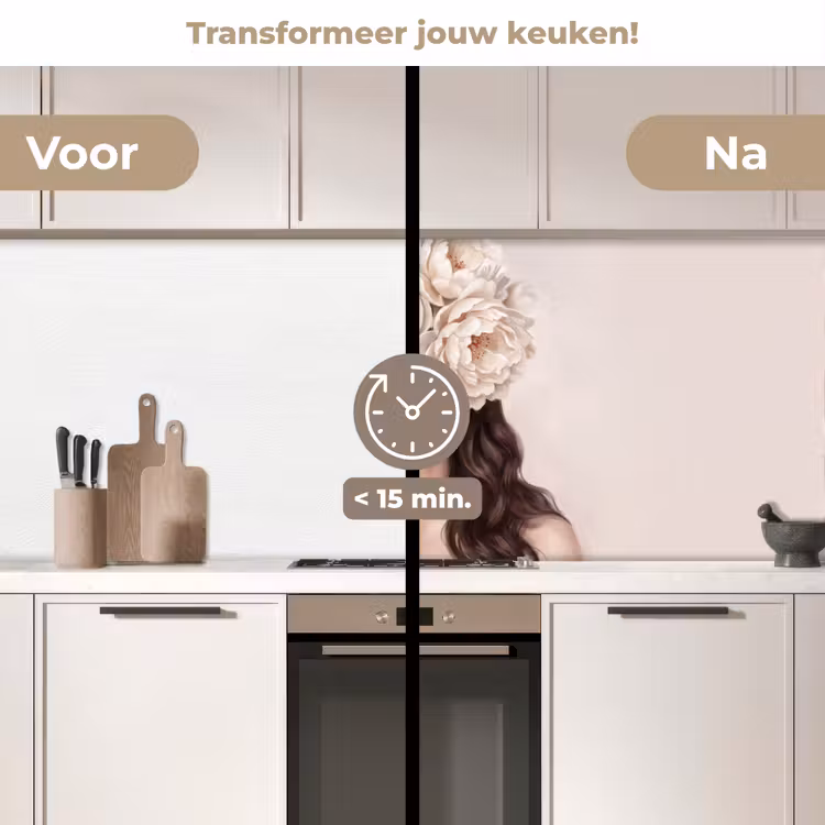 Keuken achterwand - Gezicht - Pioenrozen - Crème — 2