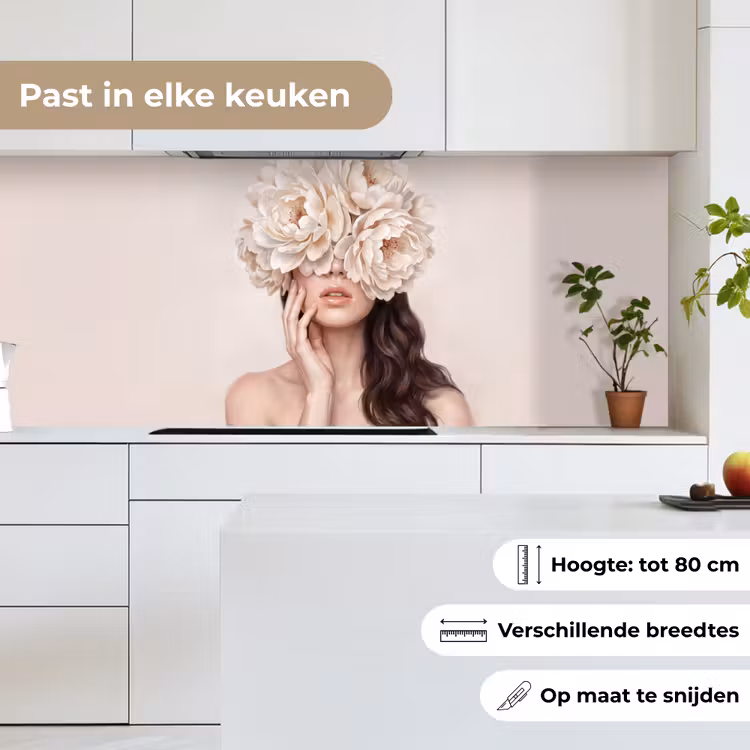 Keuken achterwand - Gezicht - Pioenrozen - Crème — 4