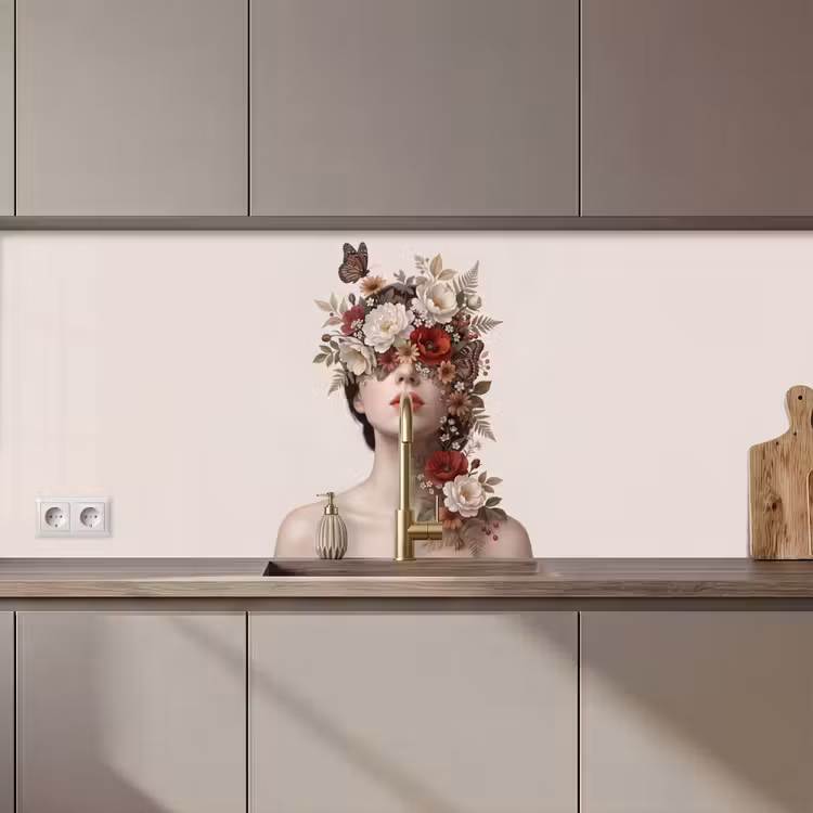 Keuken achterwand - Portret - Bloemen - Cremé — 1