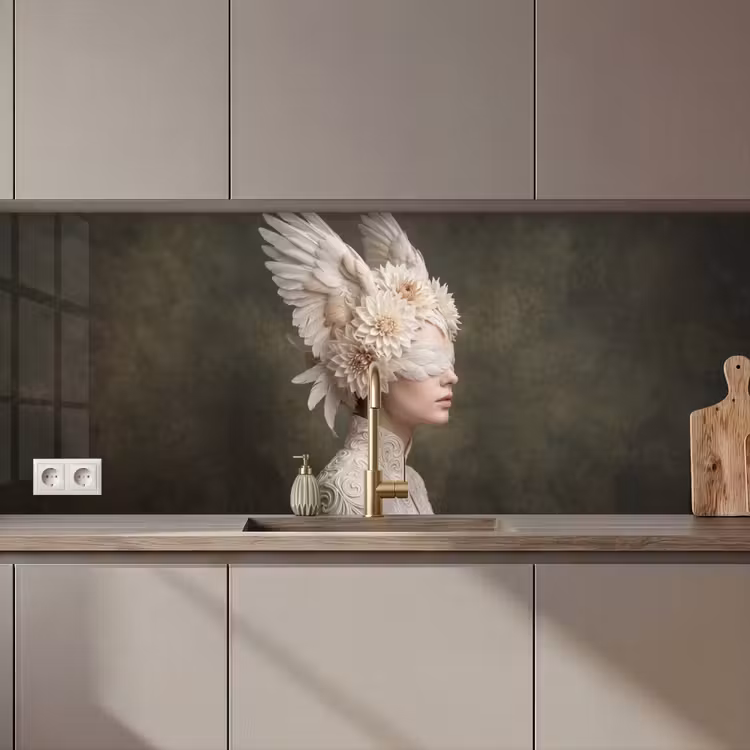 Keuken achterwand - Vleugels - Vrouw - Wit — 1