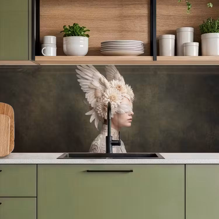 Keuken achterwand - Vleugels - Vrouw - Wit — 5