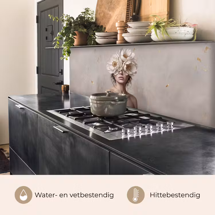 Keuken achterwand - Vrouw - Pioenroos - Wit — 3