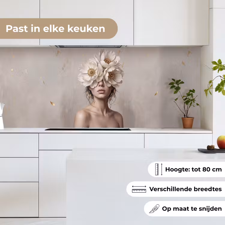 Keuken achterwand - Vrouw - Pioenroos - Wit — 4