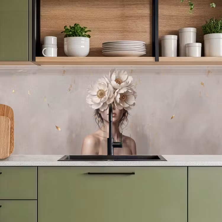 Keuken achterwand - Vrouw - Pioenroos - Wit — 5