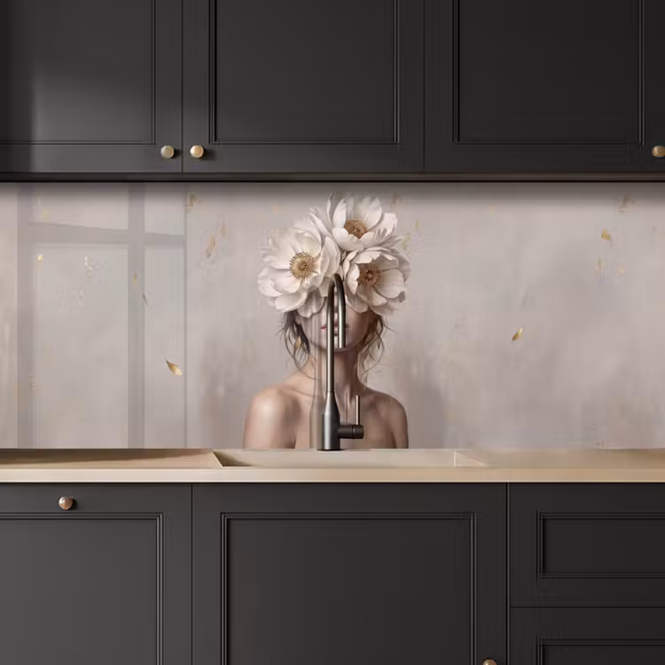 Keuken achterwand - Vrouw - Pioenroos - Wit — 6