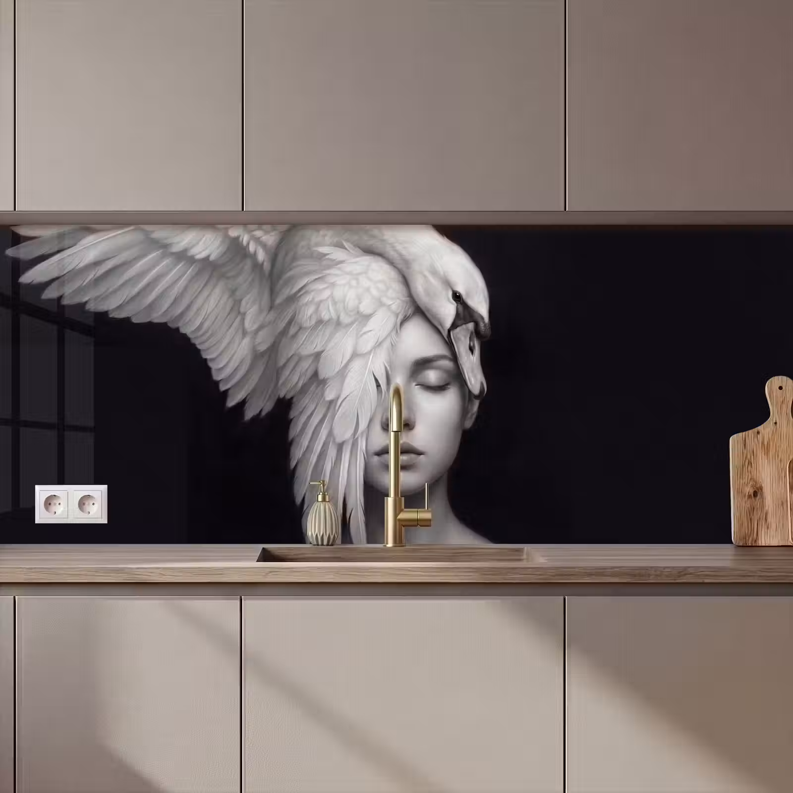 Keuken achterwand - Portret - Zwaan - Zwart - Wit — 1