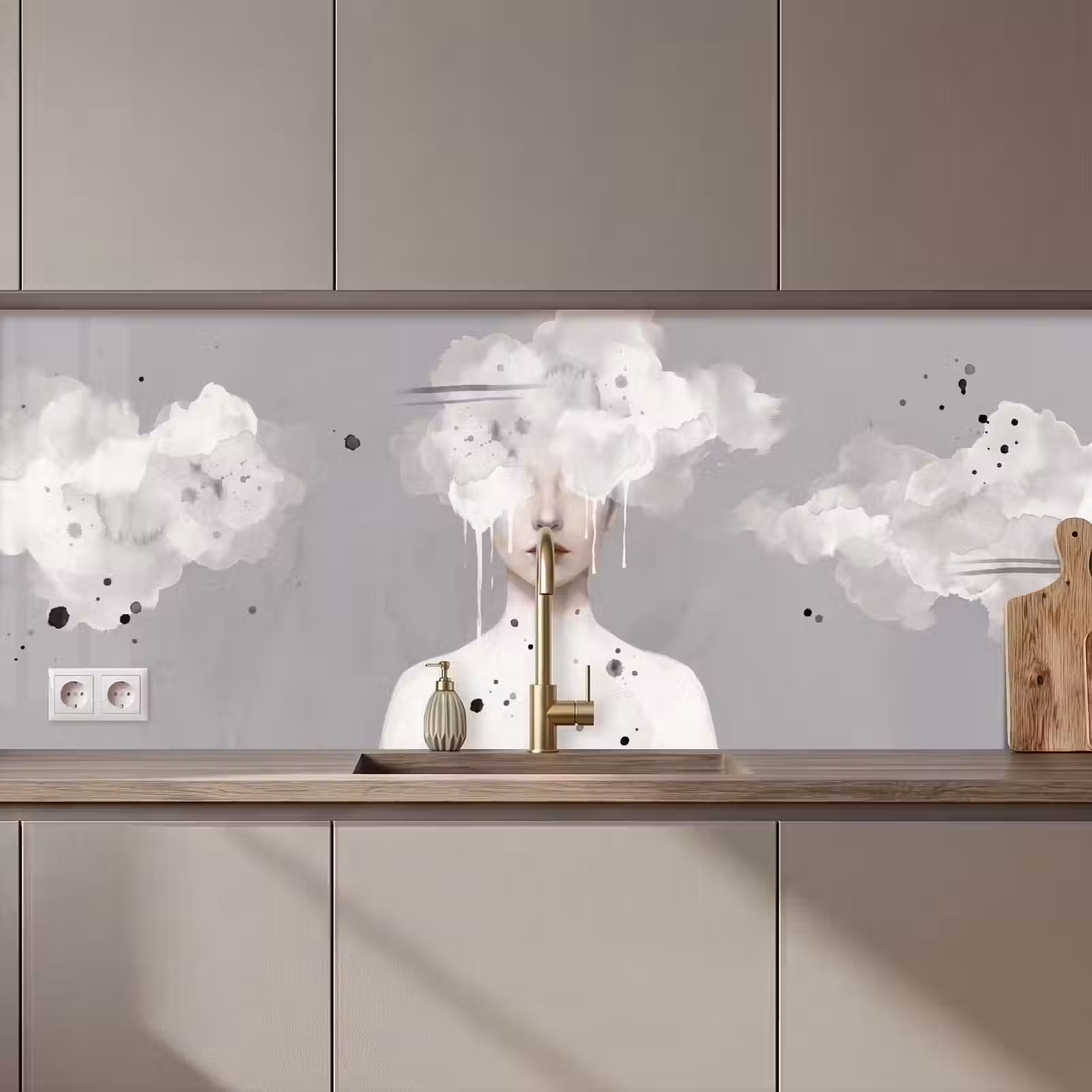 Keuken achterwand - Vrouw - Wolk - Grijs — 1