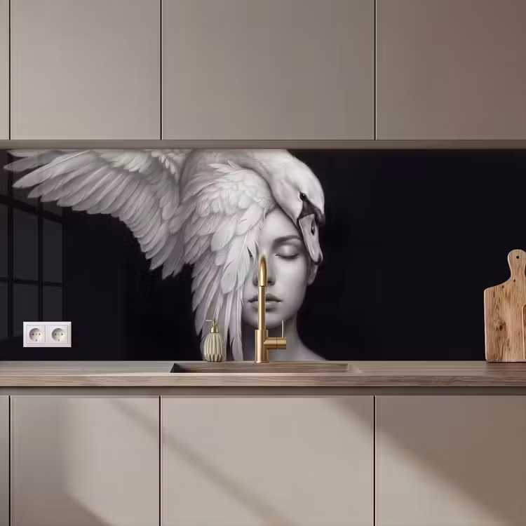 Keuken achterwand - Portret - Zwaan - Zwart - Wit — 1