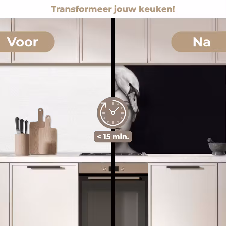 Keuken achterwand - Portret - Zwaan - Zwart - Wit — 2