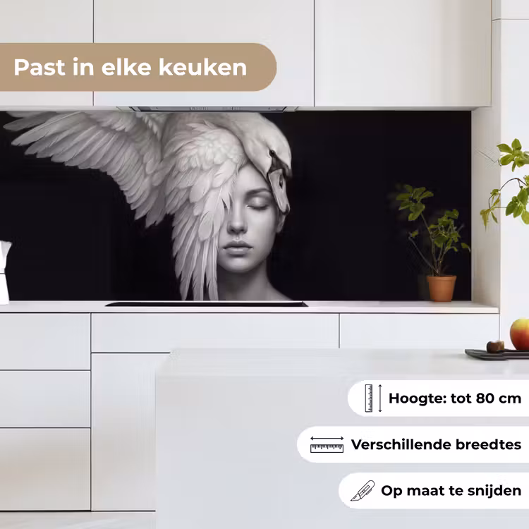 Keuken achterwand - Portret - Zwaan - Zwart - Wit — 4