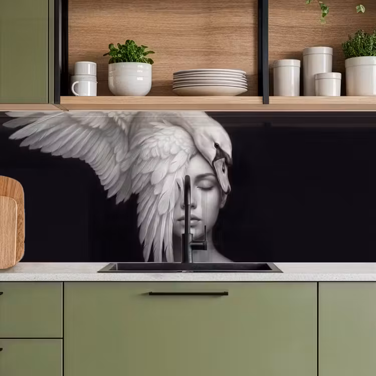 Keuken achterwand - Portret - Zwaan - Zwart - Wit — 5