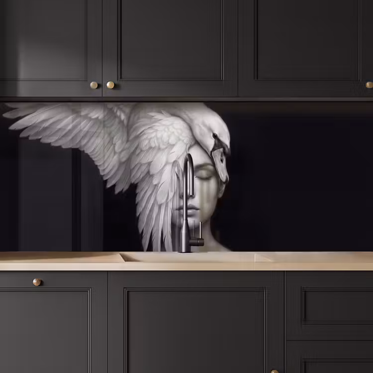 Keuken achterwand - Portret - Zwaan - Zwart - Wit — 6