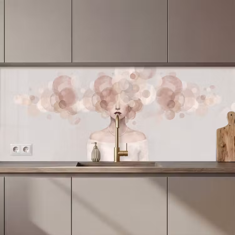 Keuken achterwand - Vrouw - Cirkels - Beige — 1