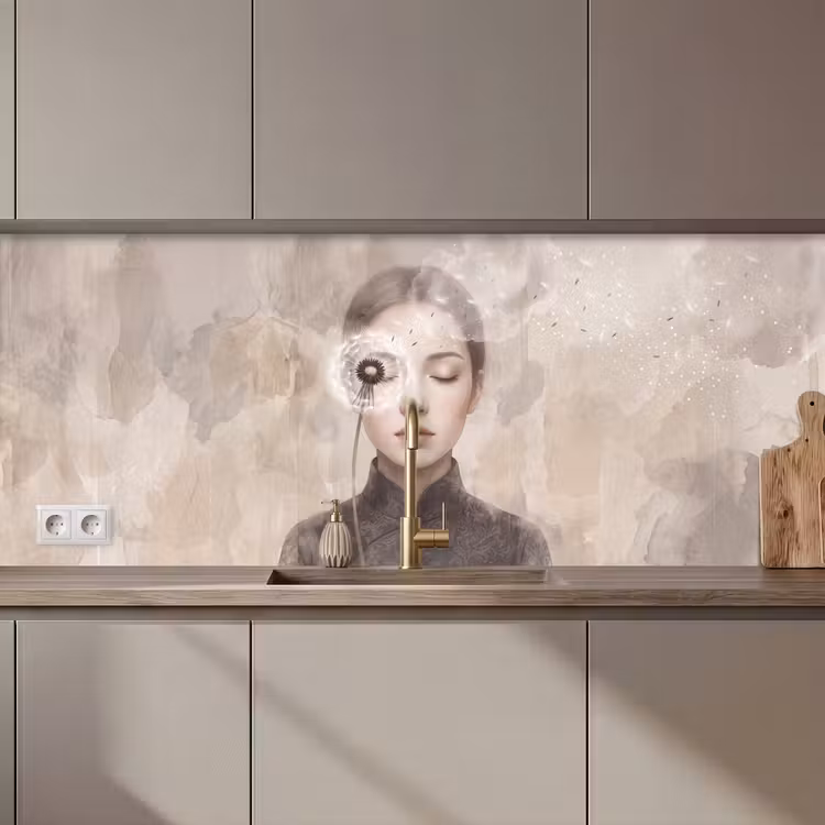 Keuken achterwand - Vrouw - Sereen - Grijs — 1