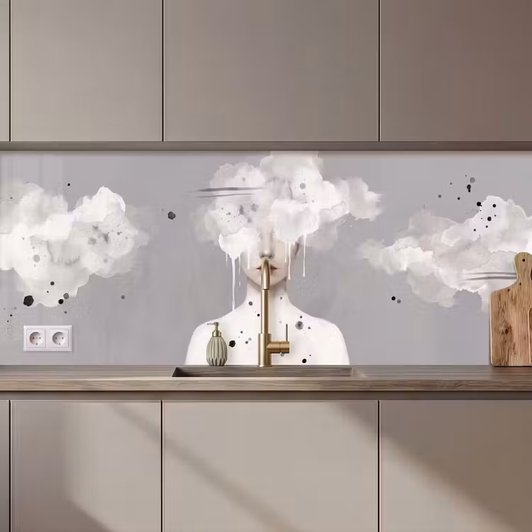 Keuken achterwand - Vrouw - Wolk - Grijs — 1