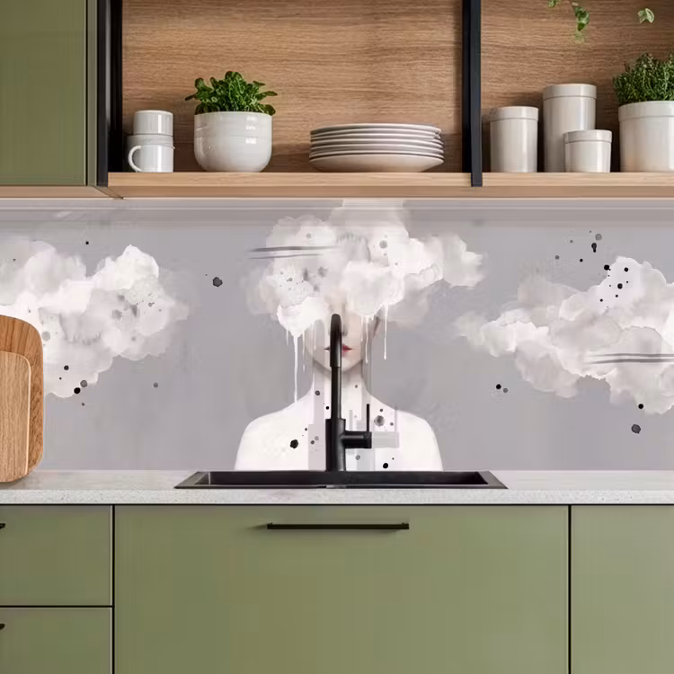 Keuken achterwand - Vrouw - Wolk - Grijs — 5