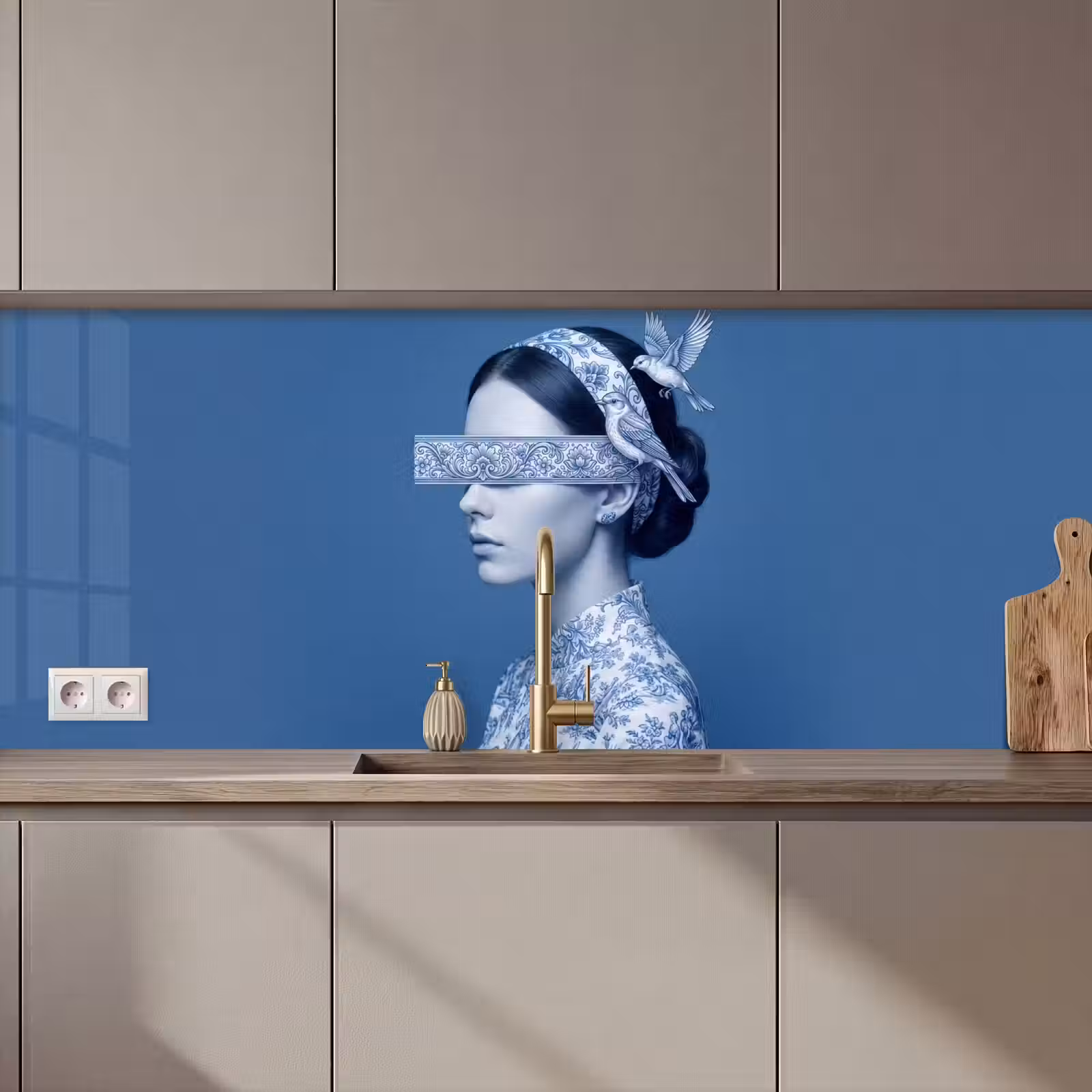 Keuken achterwand - Portret - Klassiek - Wit - Blauw — 1