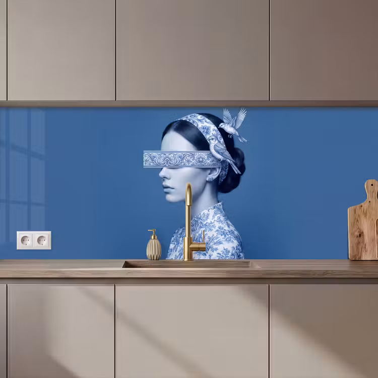 Keuken achterwand - Portret - Klassiek - Wit - Blauw — 1