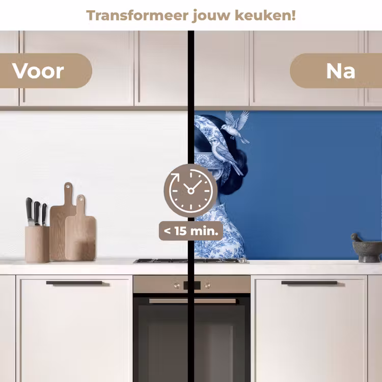 Keuken achterwand - Portret - Klassiek - Wit - Blauw — 2