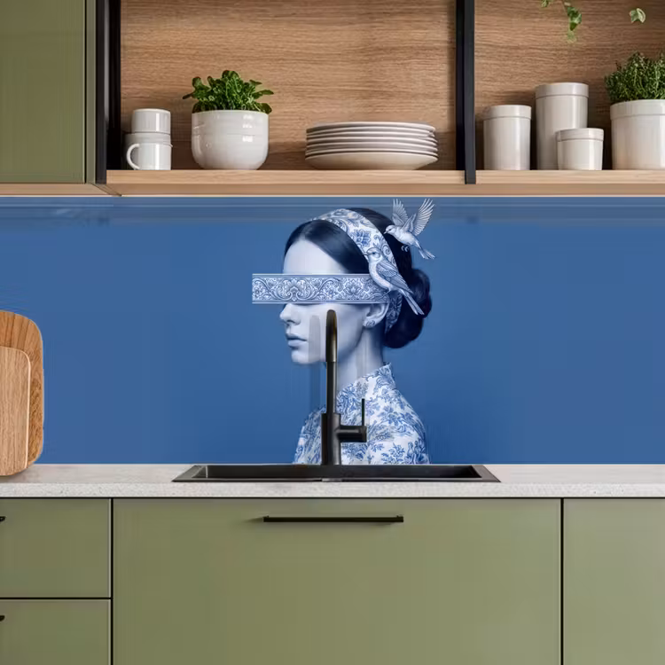 Keuken achterwand - Portret - Klassiek - Wit - Blauw — 5