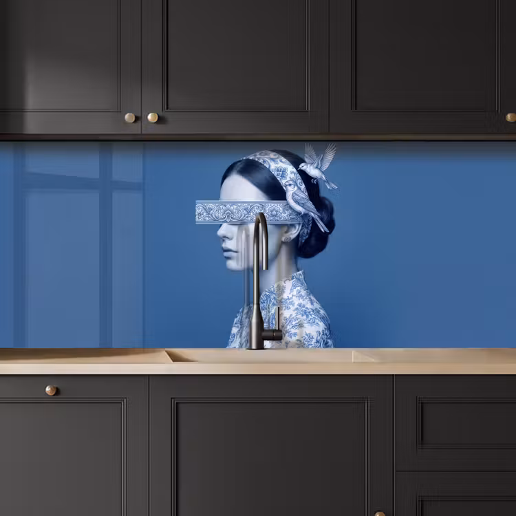 Keuken achterwand - Portret - Klassiek - Wit - Blauw — 6