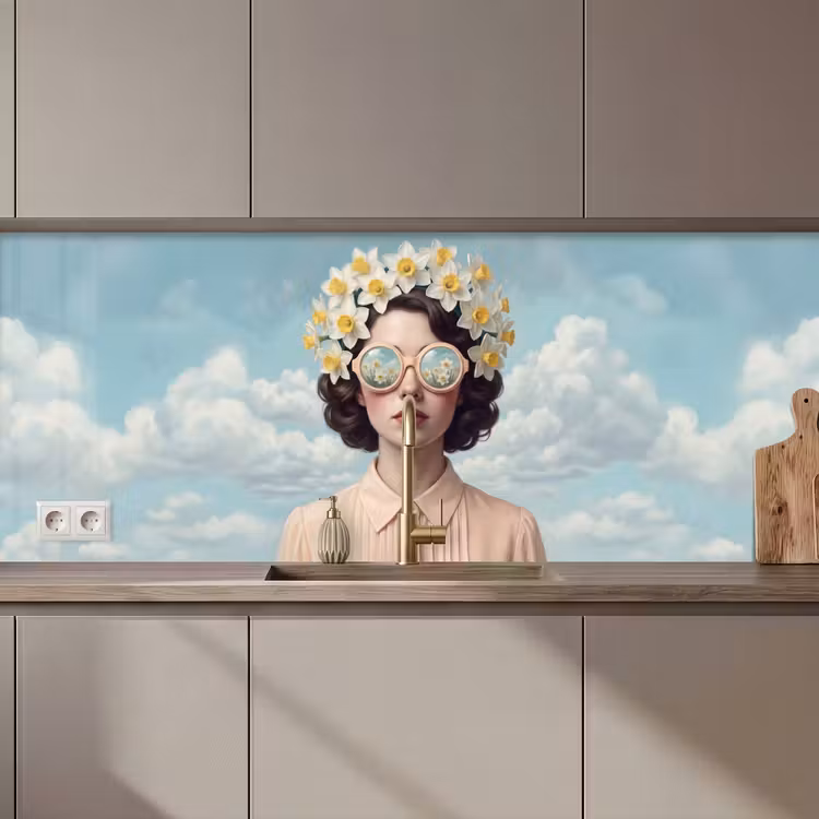 Keuken achterwand - Vrouw - Narcissen - Geel — 1