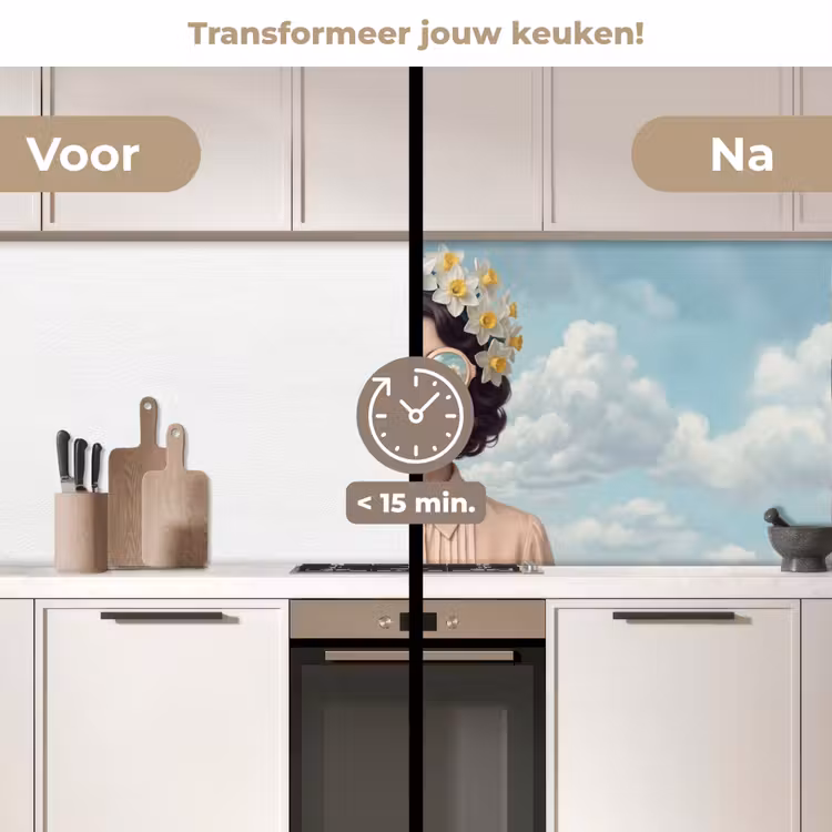 Keuken achterwand - Vrouw - Narcissen - Geel — 2