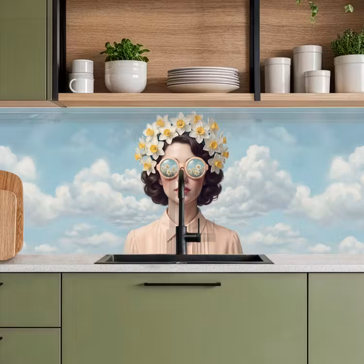 Keuken achterwand - Vrouw - Narcissen - Geel — 5
