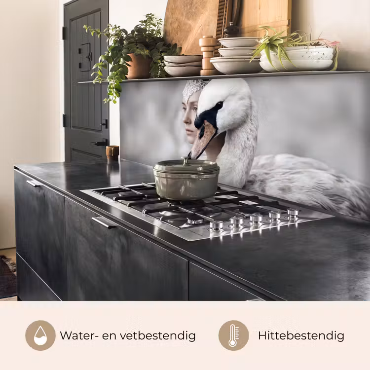 Keuken achterwand - Vrouw - Zwaan - Wit — 3