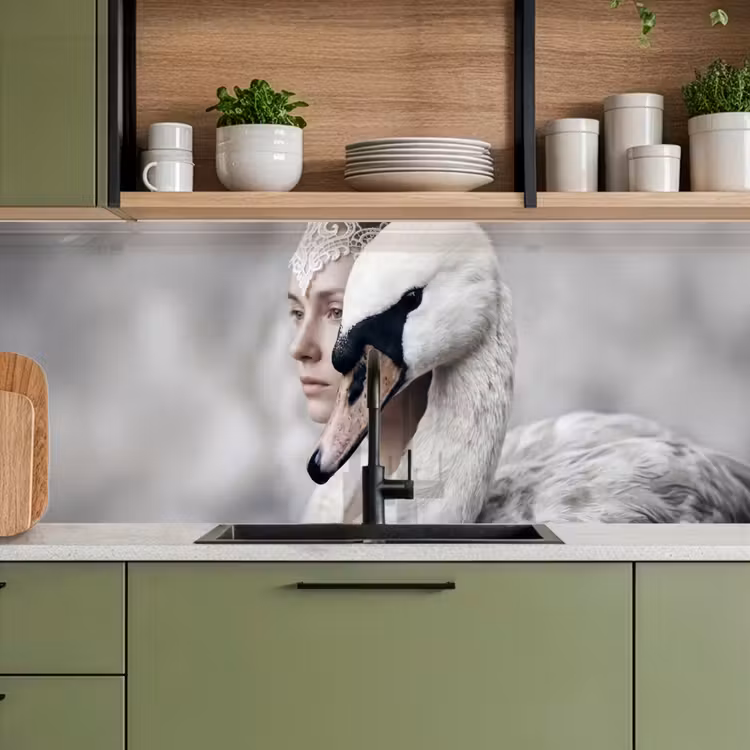 Keuken achterwand - Vrouw - Zwaan - Wit — 5